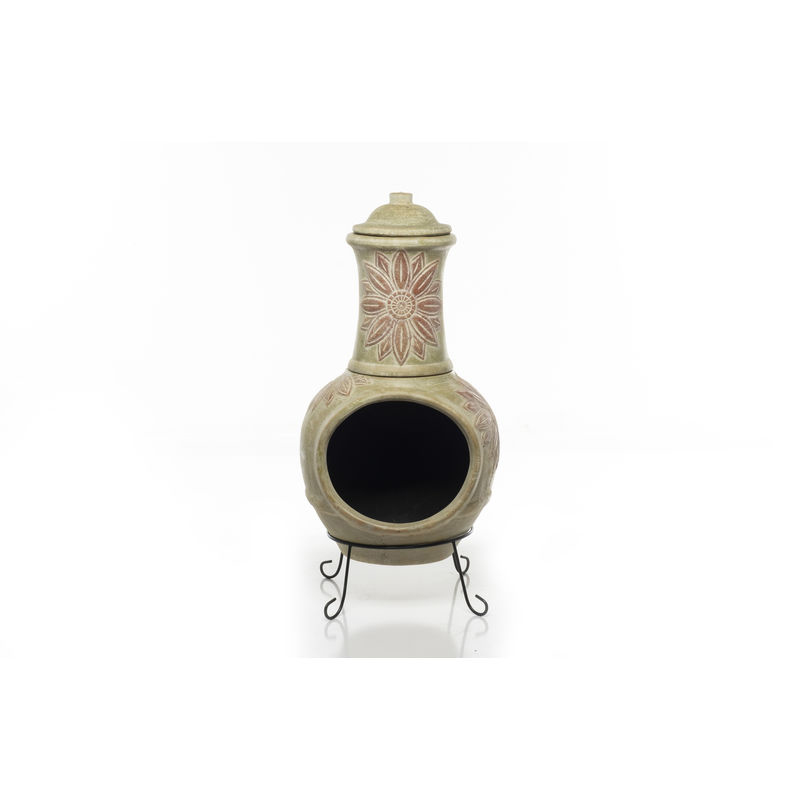 Img Earthenware 2 pc Large Girasole Chiminea w/ lid + stand
