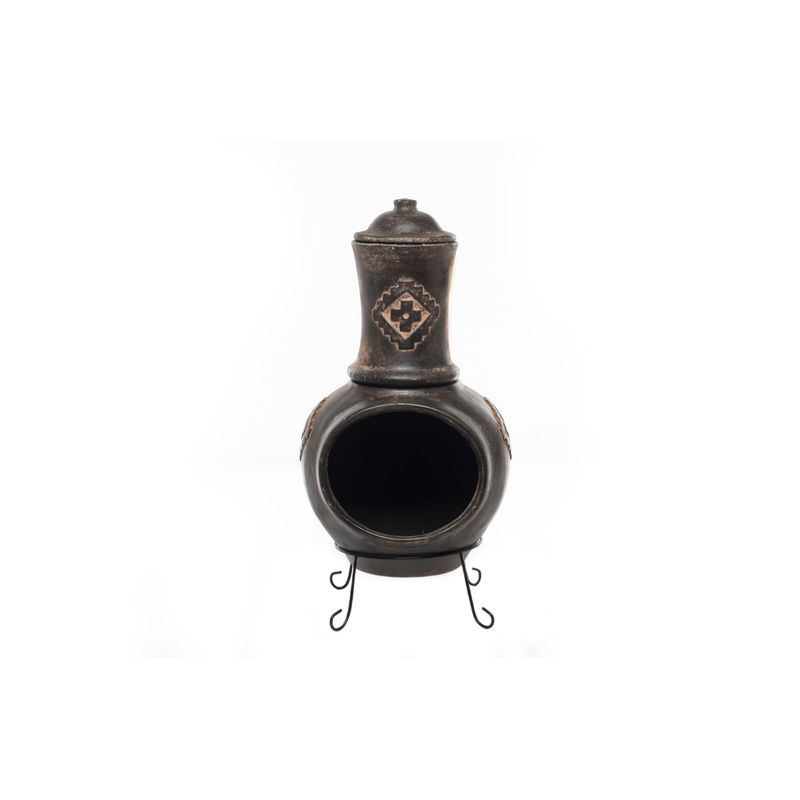 Img Earthenware 2 pc Large Diamond Chiminea w/ lid + stand