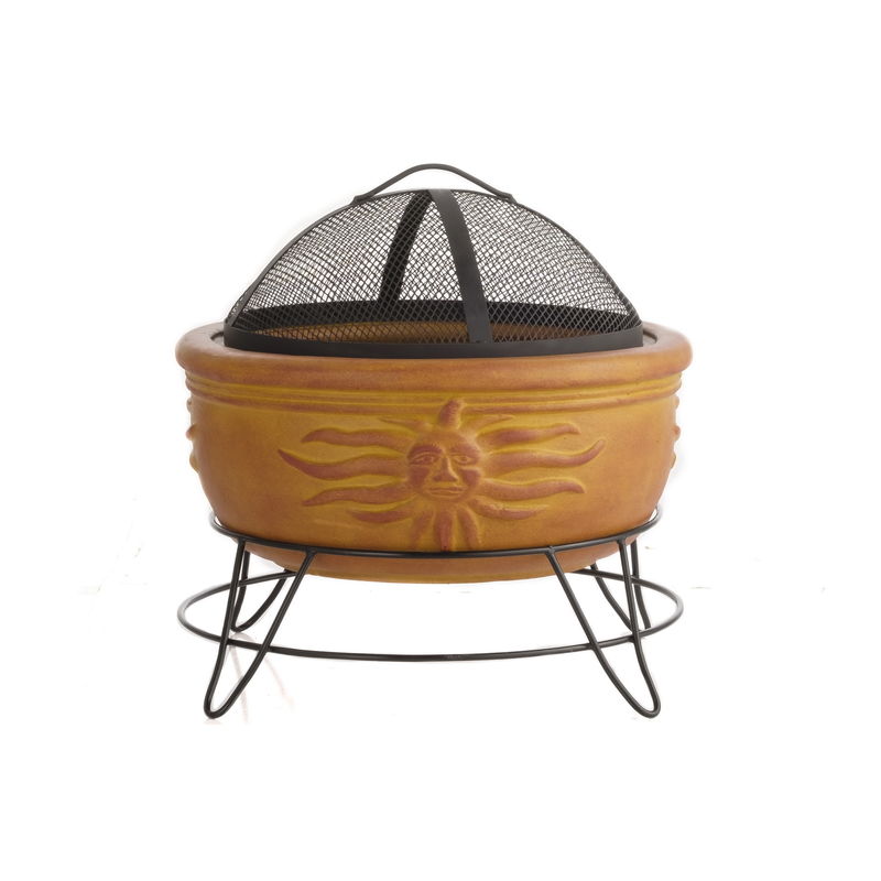 Img Earthenware Sunface Fire Pit w/ stand and screen 